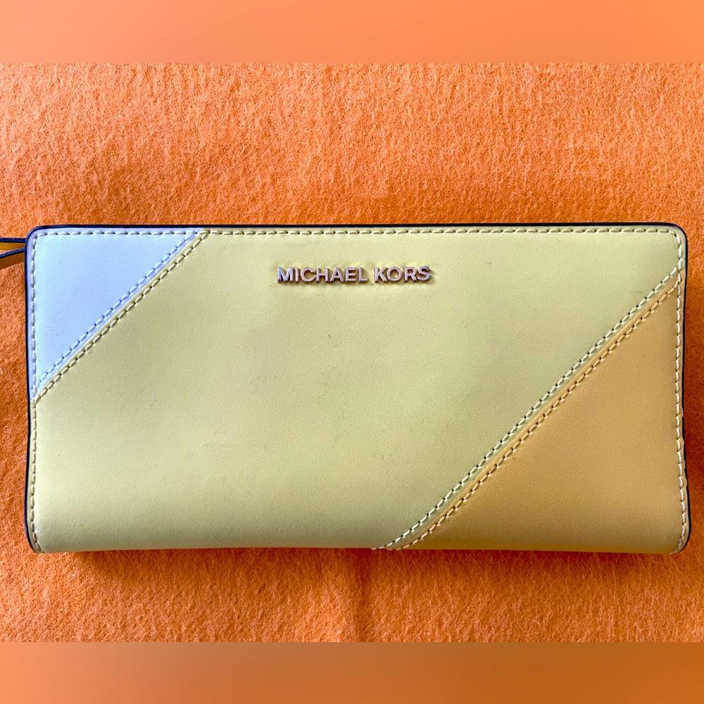 Michael Kors genuine leather envelope wallet yellow/white